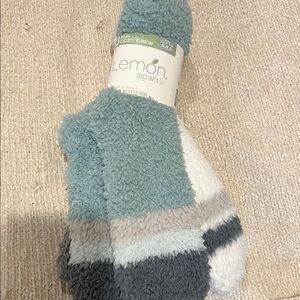 Lemon Plush Crew Socks - Teal, Gray, and White